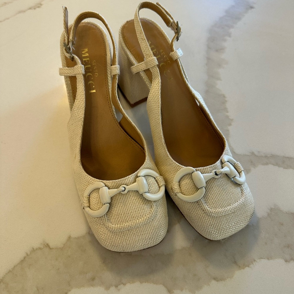 Sesto Meucci Cream Slingback Heels